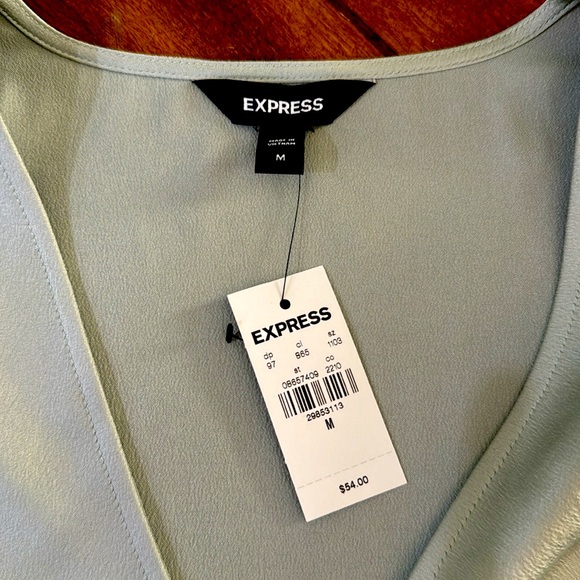 Brand new soft silvery green ruched drawstring front blouson sleeves top~ - Picture 3 of 6